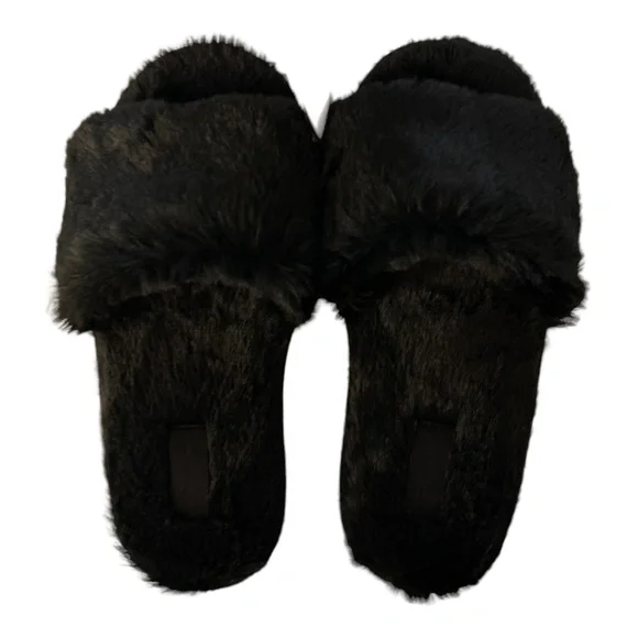 VS PINK Faux Fur Slippers Various Sizes Black - Picture 4 of 8